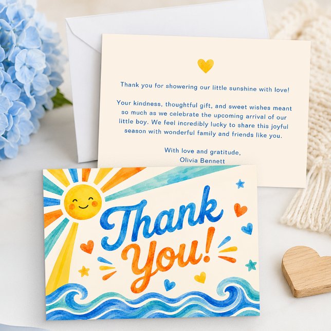 Cartão de Agradecimento para Chá de Bebê Here Come (Flat Thank You Card)
