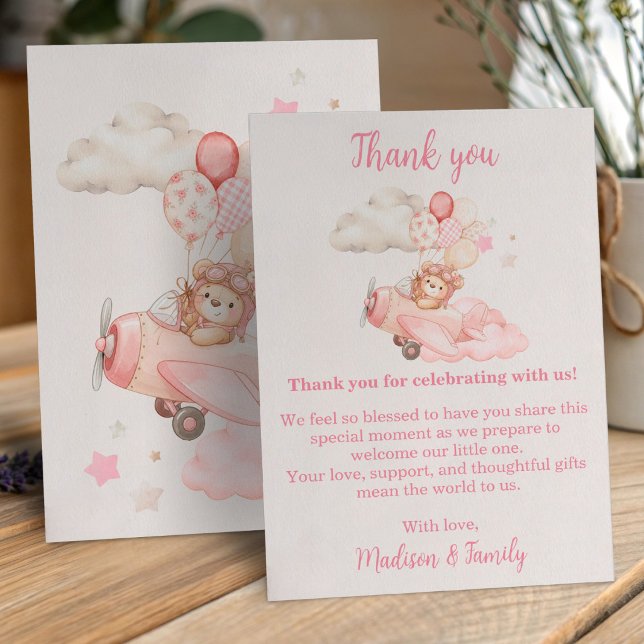 Cartão de Agradecimento para Chá de Bebê Menina Be (We Can Bearly Wait Aviator Teddy Bear Thank You Card | Girl Baby Shower)