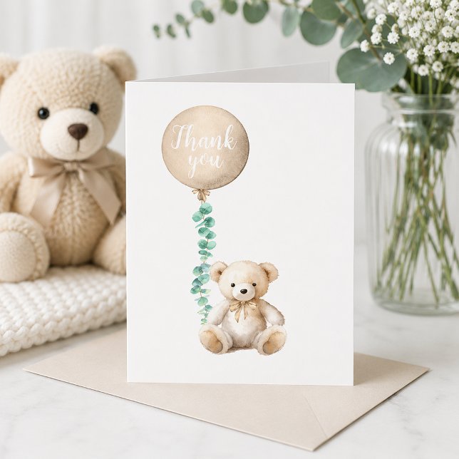 Cartão de Agradecimento para Chá de Bebê Urso de P (Thank you card with cute bear)