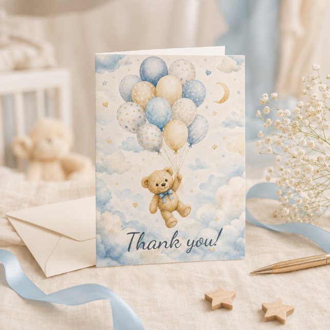 Cartão de Agradecimento para Chá de Bebê Urso de P (Teddy Bear Baby Shower Thank You Card)