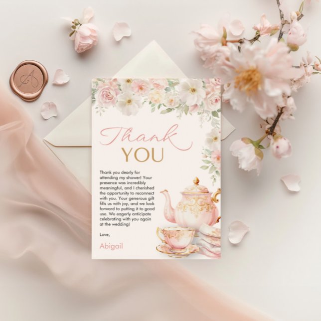 Cartão de Agradecimento para Chá de Noiva (Tea Party Bridal Shower Thank You Card)