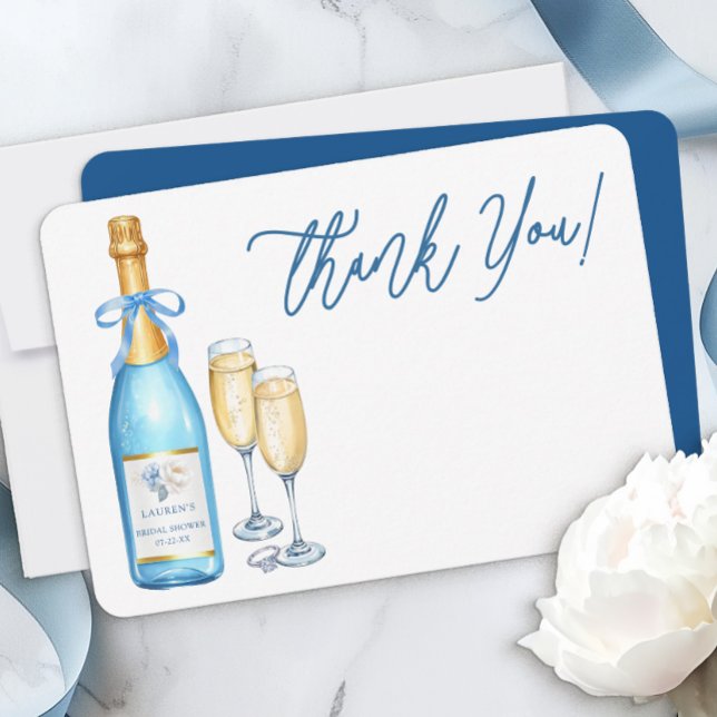 Cartão de Agradecimento para Chá de Noiva Blue Cha (Blank Thank You Card)