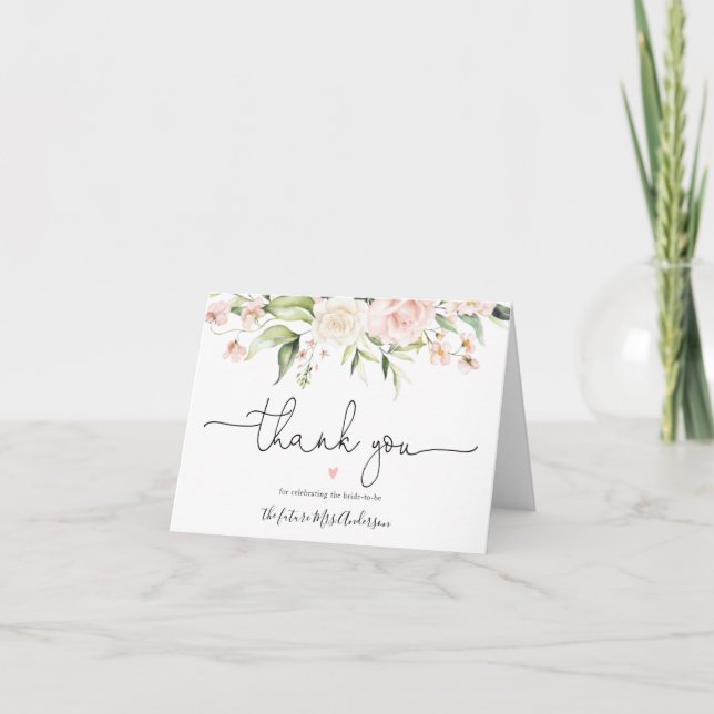 Cartão de Agradecimento para Chá de Noiva Blush e  (Frente)