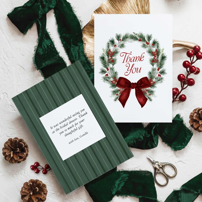 Cartão de Agradecimento para Chá de Noiva com Coro (Christmas Bridal Shower Thank you card)