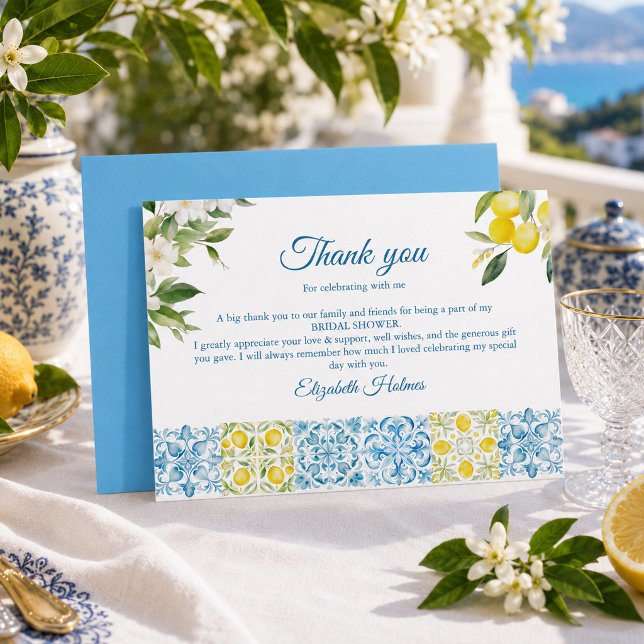Cartão de Agradecimento para Chá de Noiva com Limã (Mediterranean Lemon Bridal Shower Thank You Card)