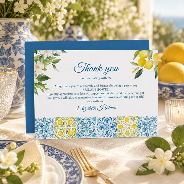 Cartão de Agradecimento para Chá de Noiva com Limã (Mediterranean Lemon Bridal Shower Thank You Card)