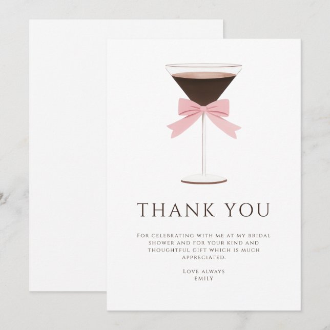 Cartão de agradecimento para chá de noiva com Mart (Frente/Verso)