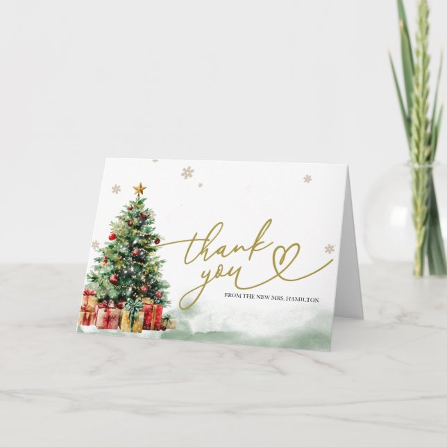 Cartão de Agradecimento para Chá de Noiva de Natal (Frente)