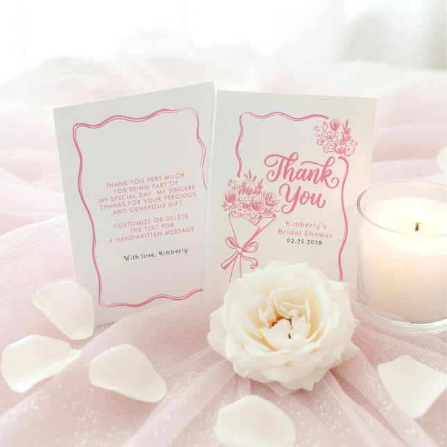 Cartão de Agradecimento para Chá de Noiva Fresh Of (Pink Whimsical Bridal Shower Thank You Card Fresh Off The Market)