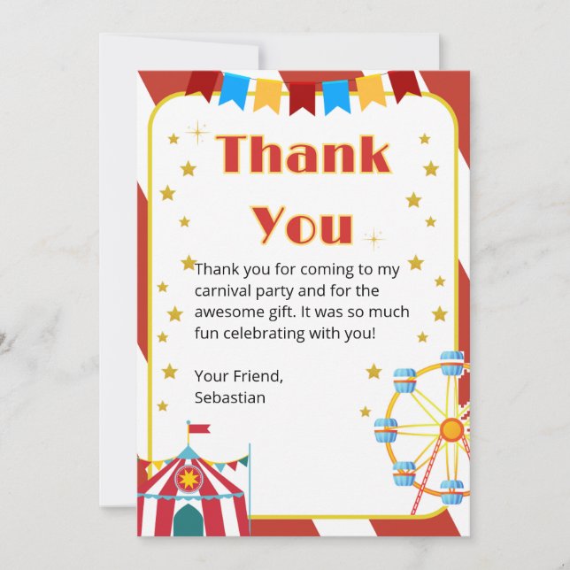 Cartão de Agradecimento para Festa de Carnaval Inf (Frente)