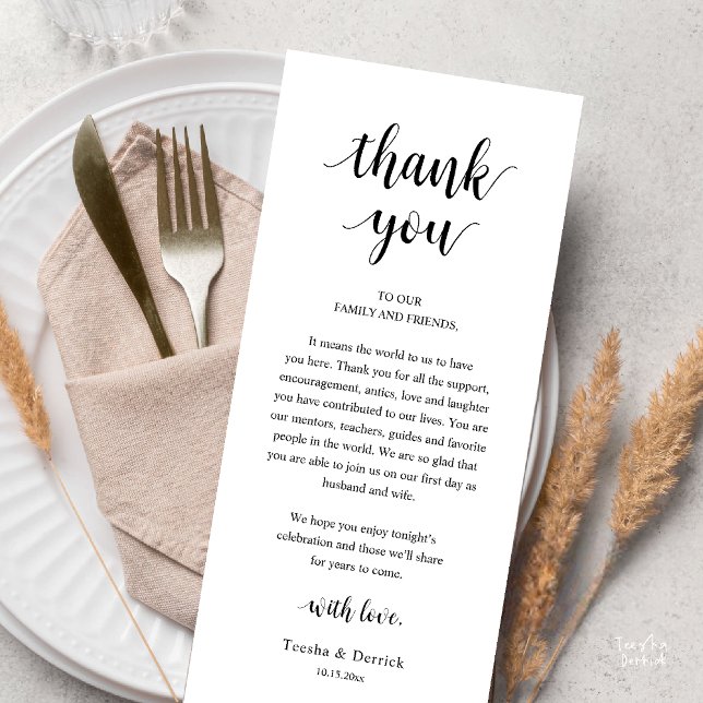 Cartão de Agradecimento para Jantar de Casamento R (Modern Rustic Wedding Dinner Thank You Card Reception Lunch Brunch Reception in Black and White)
