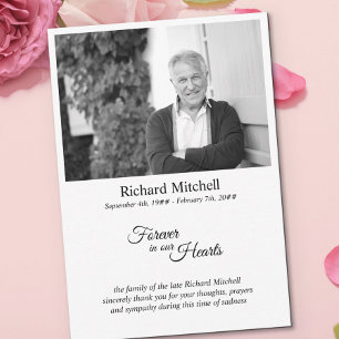 Cartão De Agradecimento Para Sempre em nossos Corações Simples Foto Preto 