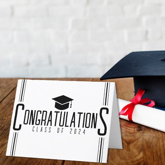 Cartão De Agradecimento Parabéns em Branco e Preto Turma de Formatura (White & Black Congratulations Class Of Graduation Thank You Card)