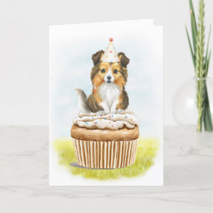 Cartão De Agradecimento Parabéns Sheltie Pup Cake Birthday