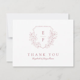 Cartão De Agradecimento Parada mínima do Monograma do Flor de Cereja Doura
