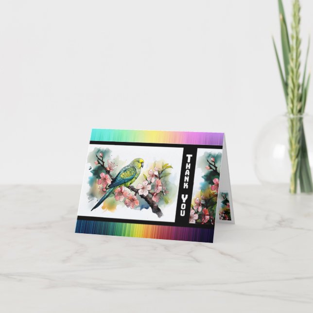 Cartão De Agradecimento Parakeet and Cherry Blossoms Thank You Card (Frente)