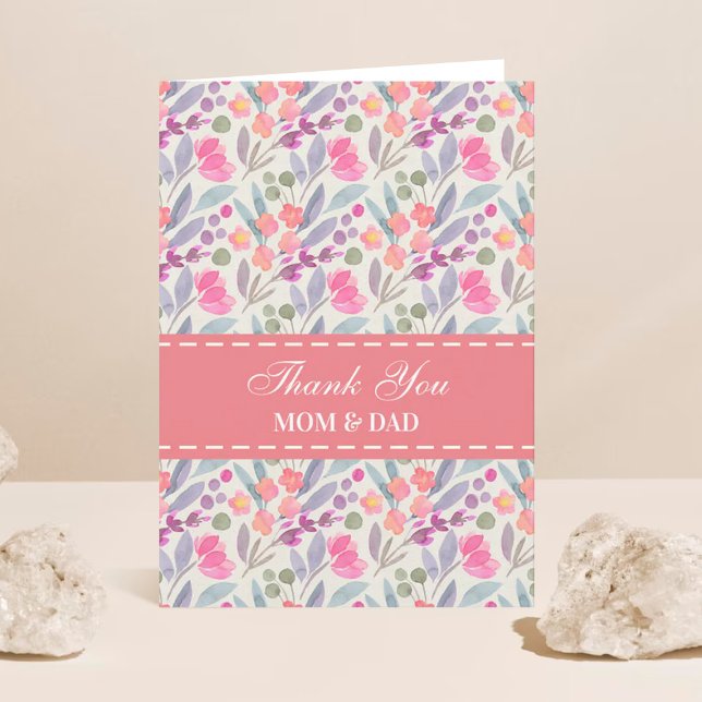 Cartão De Agradecimento Parentes Dia de Casamento Floral Obrigado (Criador carregado)