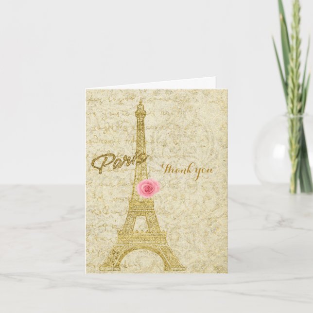 Cartão De Agradecimento Paris Eiffel Tower Gold & Pink Glam Elegant Card (Frente)