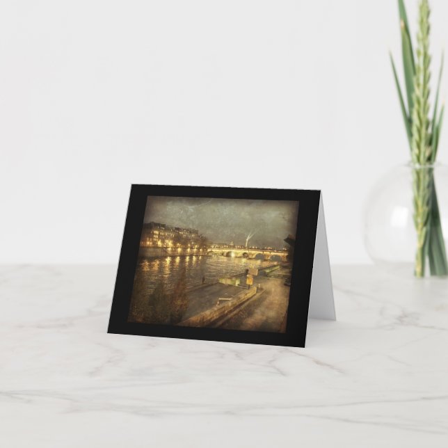 Cartão De Agradecimento Paris, França ao longo da noite do Sena (Frente)