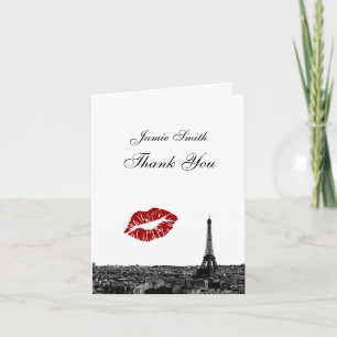 Cartão De Agradecimento Paris France Skyline Kiss #1 BW Thank You