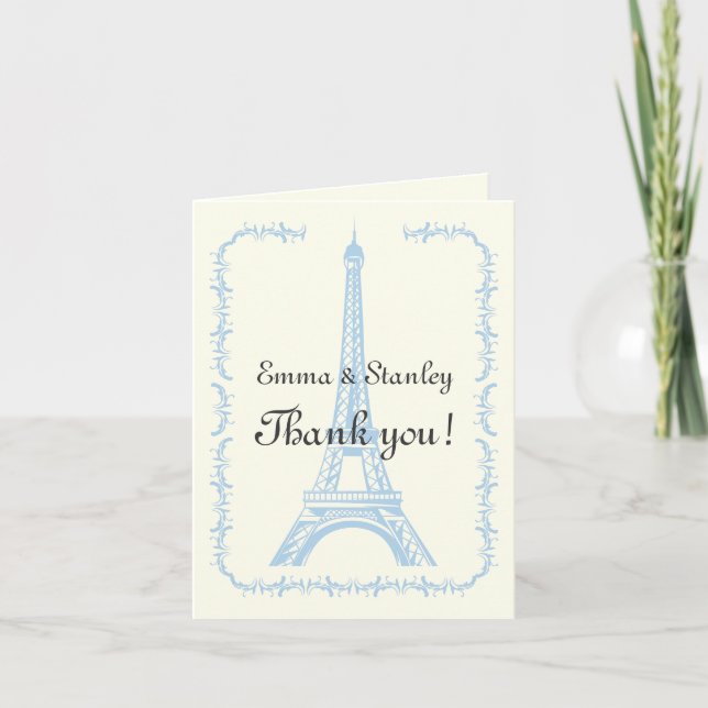 Cartão De Agradecimento Paris wedding light blue Eiffel Tower Thank You (Frente)