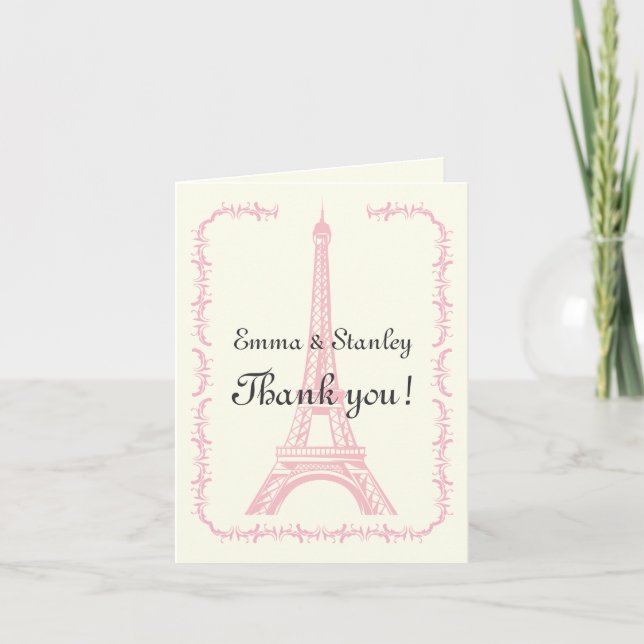 Cartão De Agradecimento Paris wedding pink Eiffel Tower ivory Thank You (Frente)