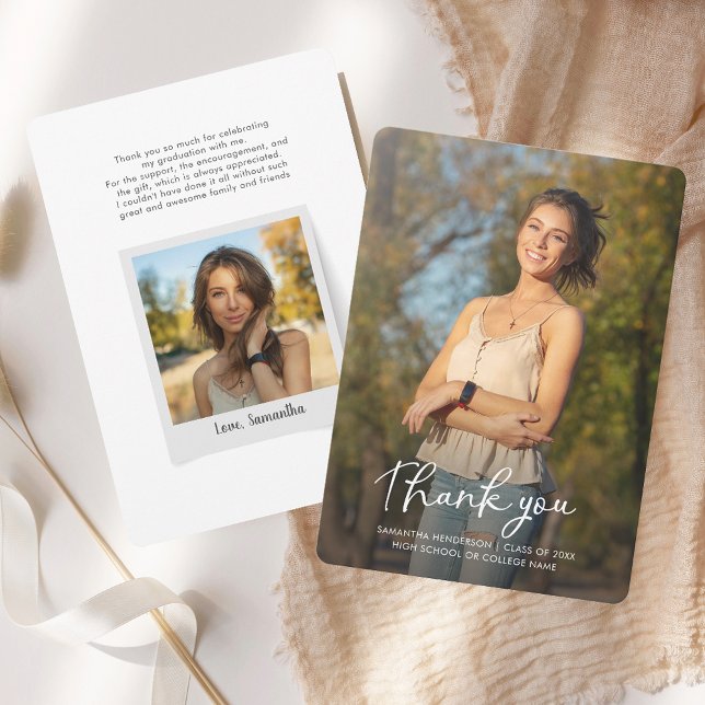 Cartão De Agradecimento Partido de Formando de Foto Script Graduação 2025 (Graduation 2025 Script Photo Grad Party Thank You Card)