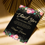 Cartão De Agradecimento Partido Dourado da Surpresa Floral Negra<br><div class="desc">Cartões de agradecimentos do Partido de Reforma da Surpresa Dourada Floral Preta</div>
