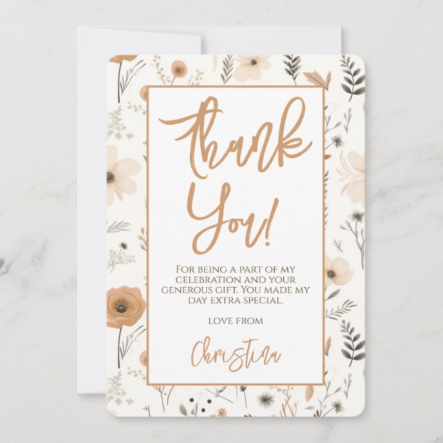 Cartão De Agradecimento Partido Floral Floral de Flor de Soft Boho (Frente)
