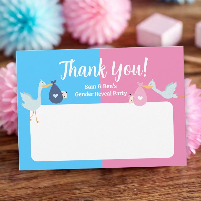 Cartão De Agradecimento Partido Revelação do Gênero Rosa Azul (Blue Pink Gender Reveal Party Thank You Card
)