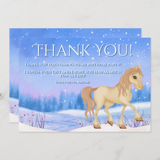 Cartão De Agradecimento Parto Personalizado de Cavalo e Neve (Frente/Verso)