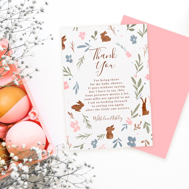 Cartão De Agradecimento Páscoa de coelho floral chá de fraldas de coelhinh (Criador carregado)