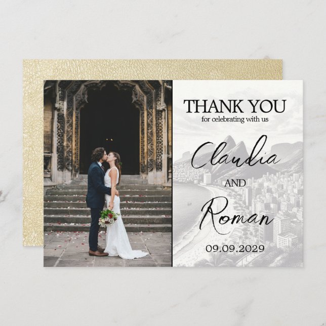 Cartão De Agradecimento Passaporte Brasil de Champanhe (Frente/Verso)