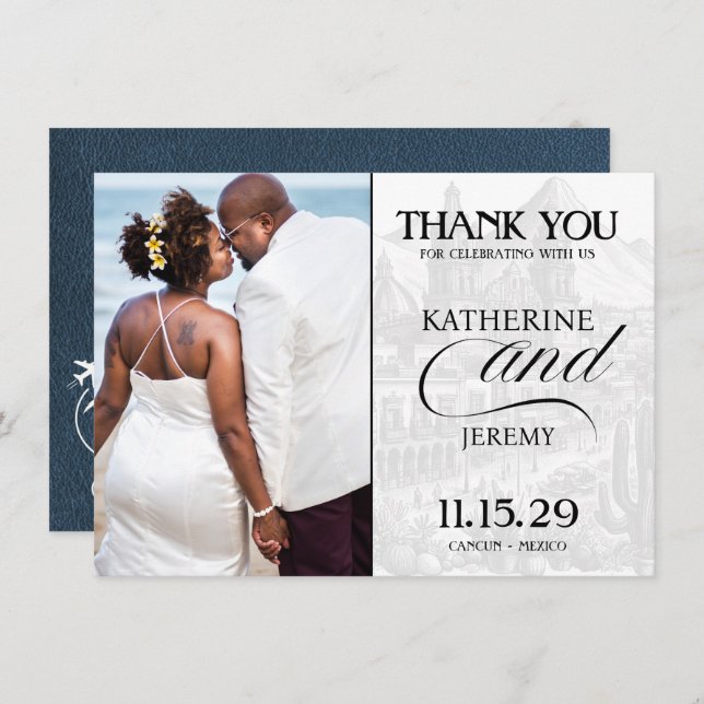 Cartão De Agradecimento Passaporte do México marinho Azul (Frente/Verso)