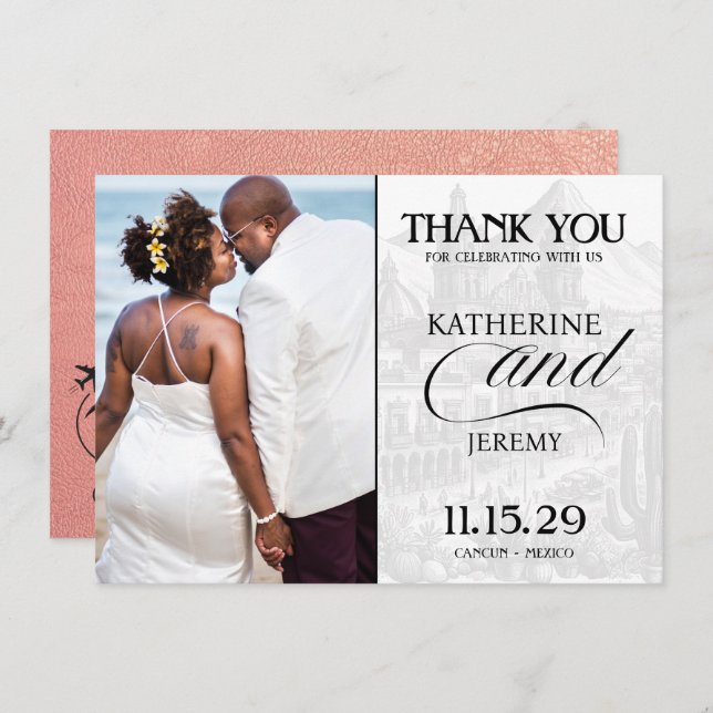 Cartão De Agradecimento Passaporte do México no Dourado rosa (Frente/Verso)