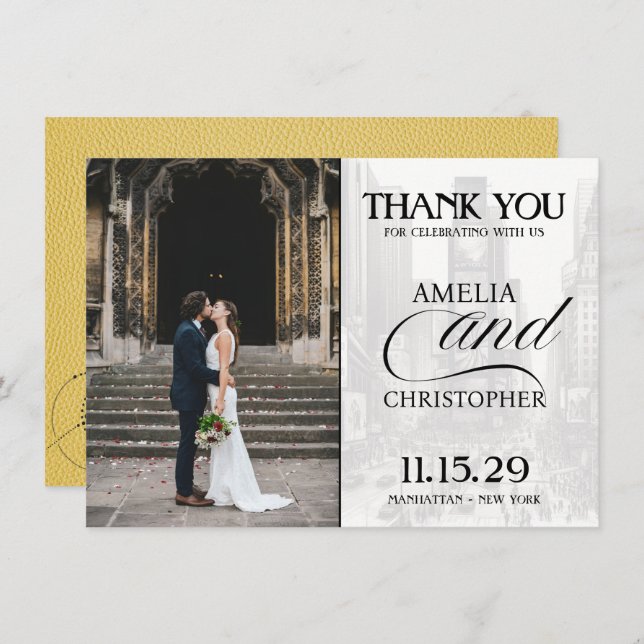 Cartão De Agradecimento Passaporte Nova Iorque amarelo (Frente/Verso)