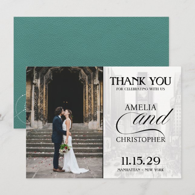 Cartão De Agradecimento Passaporte Nova Iorque de Turquesa (Frente/Verso)