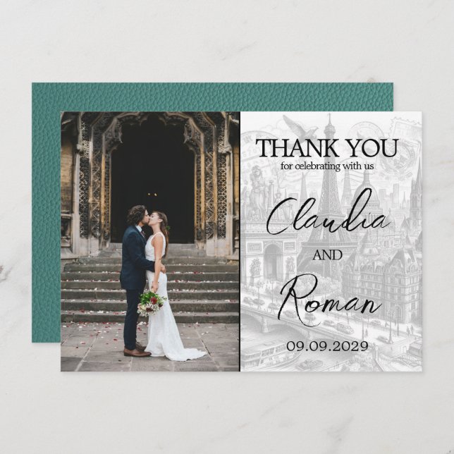 Cartão De Agradecimento Passaporte Turquoise Paris (Frente/Verso)