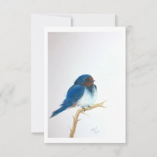 Cartão De Agradecimento Passarinho Azul em um galho - Obra de Arte Origina