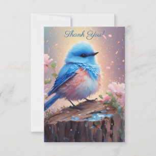 Cartão De Agradecimento Pássaro Azul Pastel Bonito Obrigado