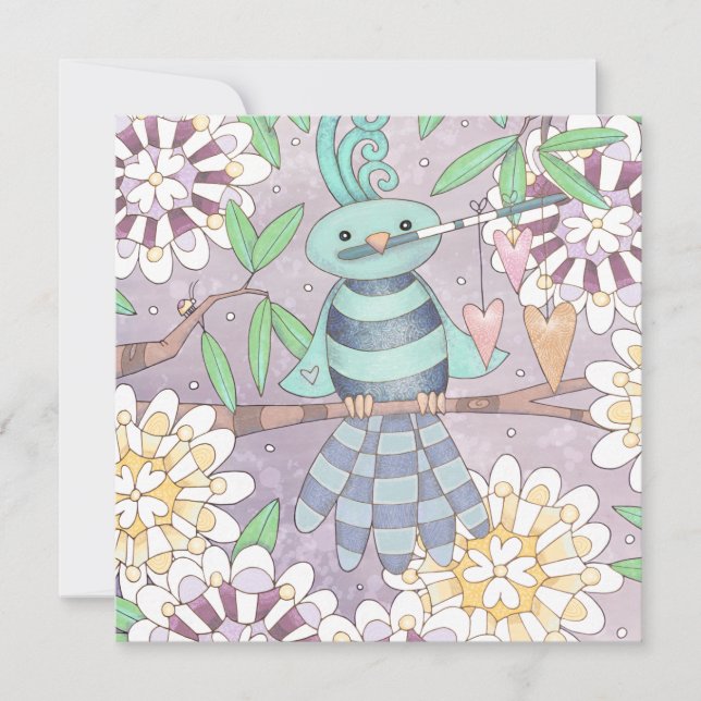 Cartão De Agradecimento Pássaro com Corações (Frente)