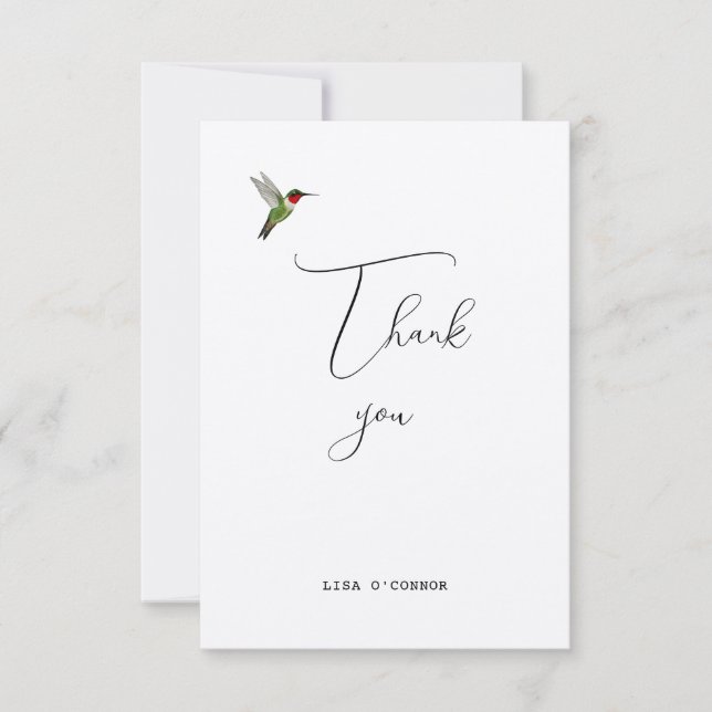 Cartão De Agradecimento Pássaro Hummingbird Personalizado Obrigado (Frente)