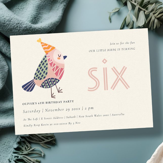 Cartão De Agradecimento Pássaro Rosa Escoteiro Qualquer 6 de Idade Anivers (Criador carregado)