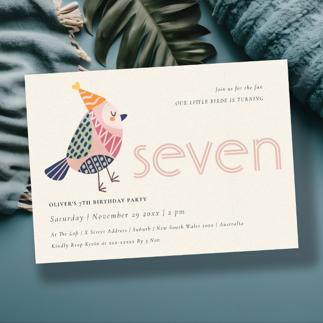 Cartão De Agradecimento Pássaro Rosa Escoteiro Qualquer 7 de Idade Anivers (Criador carregado)