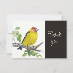 Cartão De Agradecimento Pássaro Tanager Escarlate Natureza AquarelaObrigad