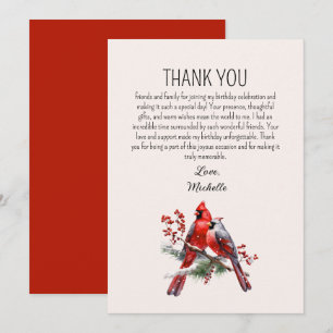 Cartão De Agradecimento Pássaros Cardinals Vermelhos Aniversário de Mulher