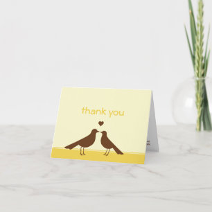 Cartão De Agradecimento Pássaros de amor contemporâneos amarelo marrom obr