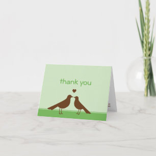 Cartão De Agradecimento Pássaros de amor contemporâneos verde marrom obrig