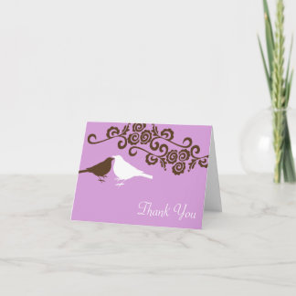 Cartão De Agradecimento Pássaros de amor roxo foto personalizada casamento