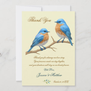 Cartão De Agradecimento Pássaros do Amor Pastel Marfim Azul Romântico Casa